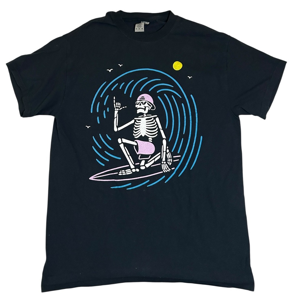 Casual Comfy Skater Skeleton Surfer Niche Graphic T-Shirt Cowabunga Wave Rider M